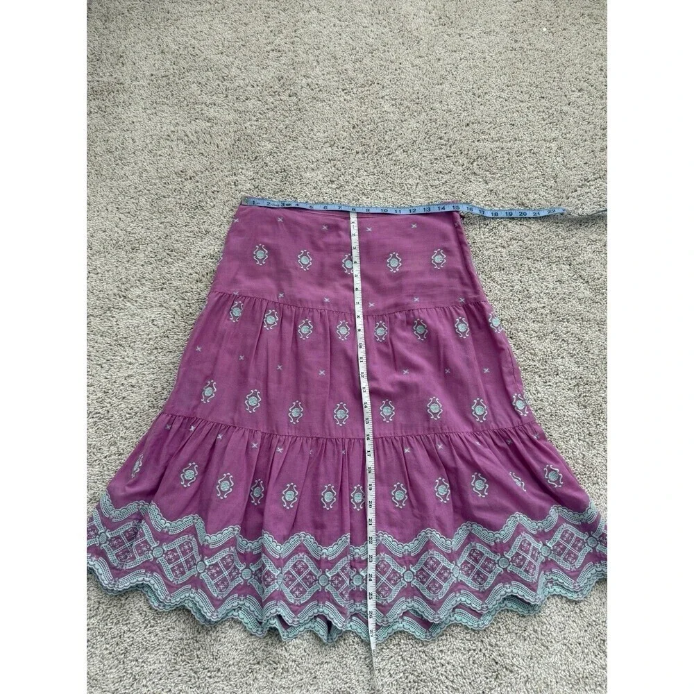 Tibi Women’s‎ Cotton Silk Pink Embroidered Tiered Scalloped Hem Skirt Sz 6 Lined